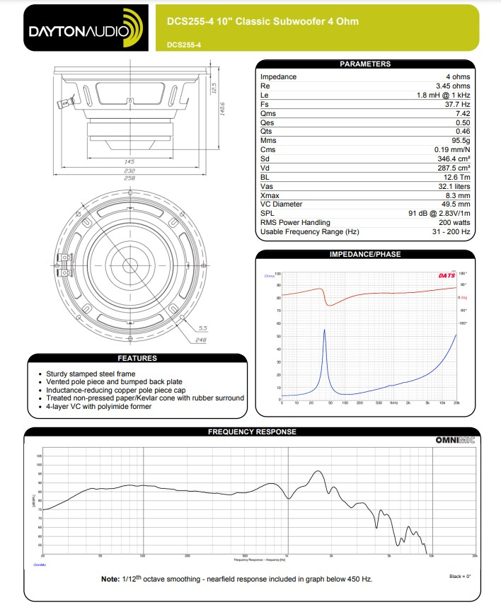 Dayton Audio DCS255-4 högtalarelement baselement