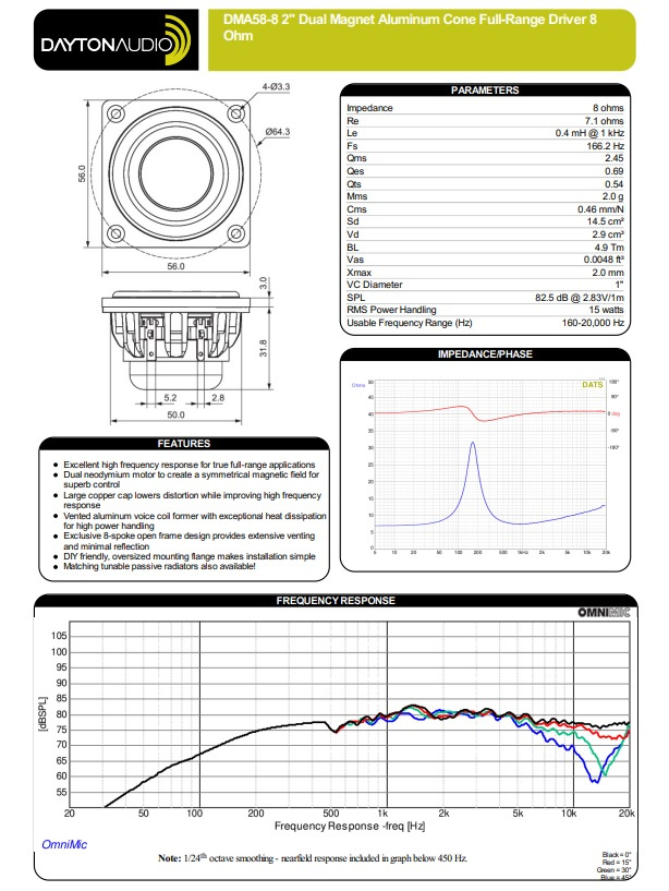 Dayton Audio DMA58-8 högtalarelement fullregister, styck