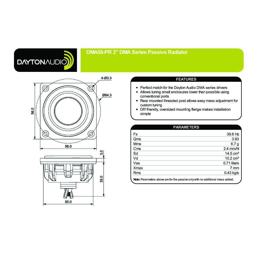 Dayton Audio DMA58-PR passiv radiator