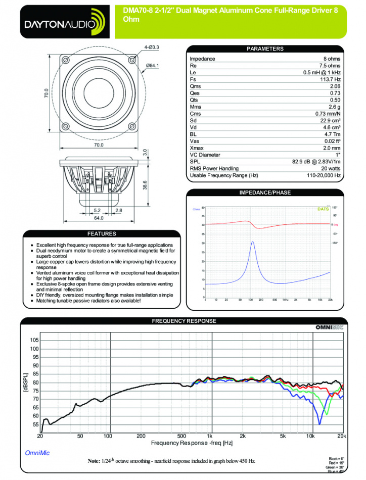 Dayton Audio DMA70-8 högtalarelement fullregister, styck