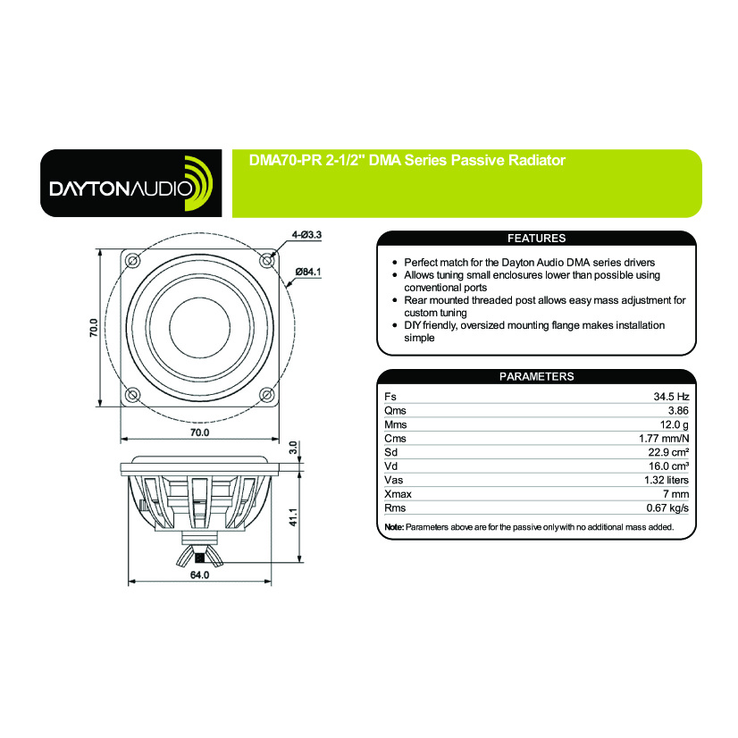 Dayton Audio DMA70-PR passiv radiator