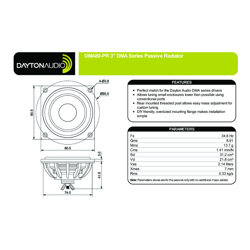 Dayton Audio DMA80-PR passiv radiator