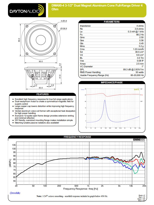 Dayton Audio DMA90-4 högtalarelement fullregister, styck