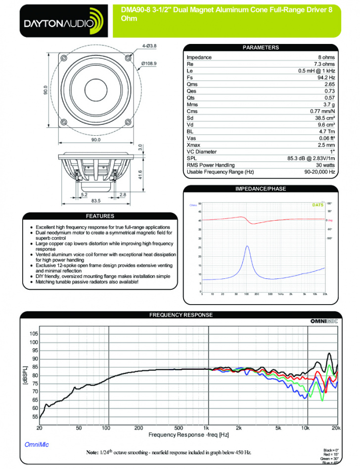 Dayton Audio DMA90-8 högtalarelement fullregister, styck
