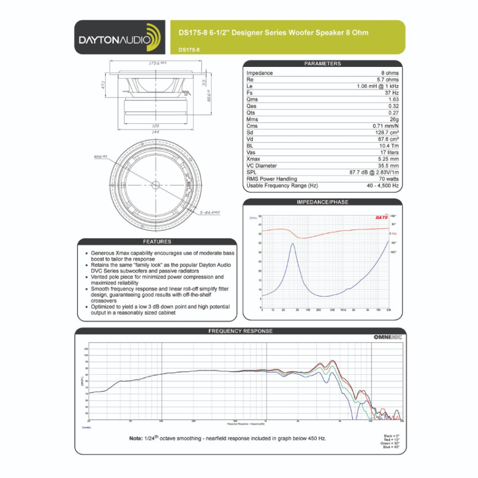 Dayton Audio DS175-8 Högtalarelement mellanregister/baselement pappkon