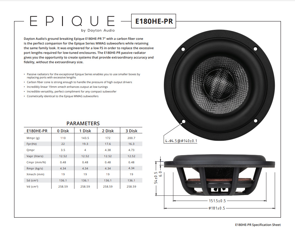 Dayton Audio E180HE-PR högtalarelement passiv radiator