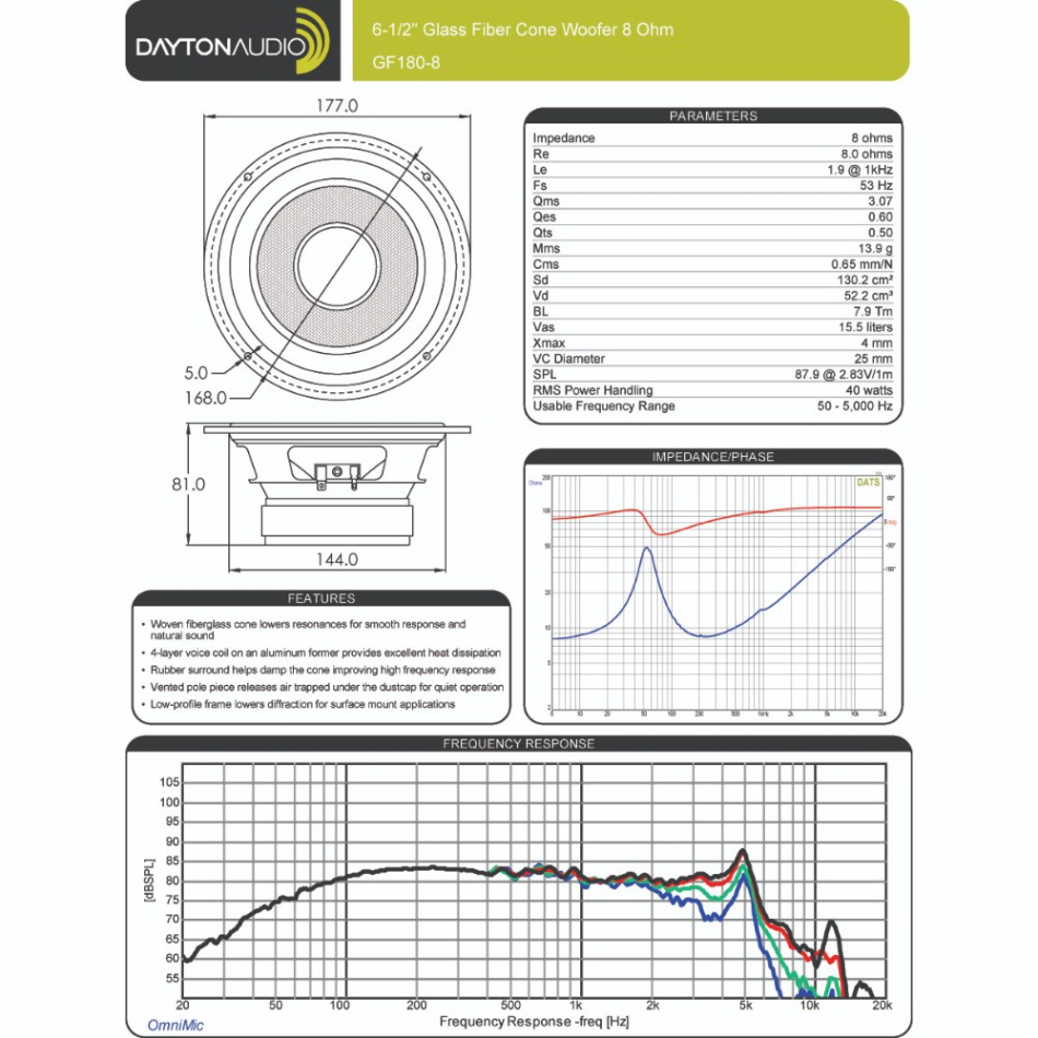 Dayton Audio GF180-8 mellanregister/baselement 6.5