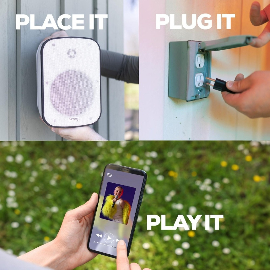 Dayton Audio IO65XP, aktiva 6.5 tums utomhushögtalare, vitt par