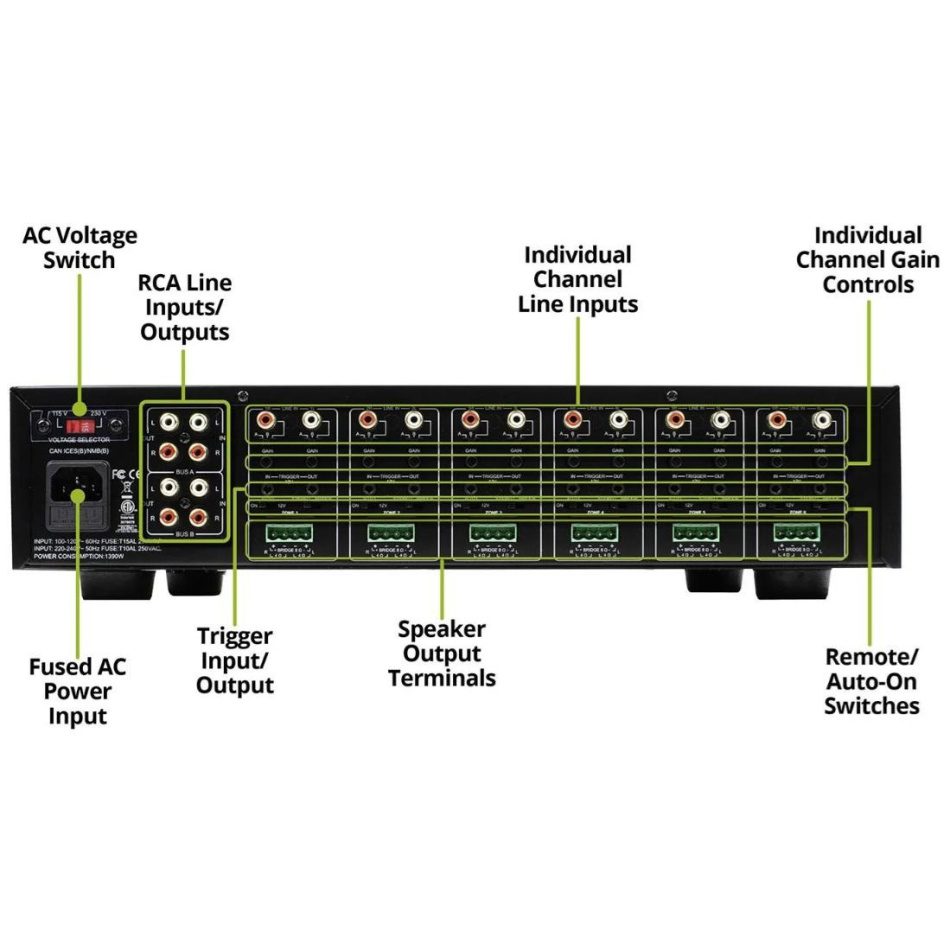 Dayton Audio MA1280 multiroomförstärkare, 12-kanaler inkl. racköron