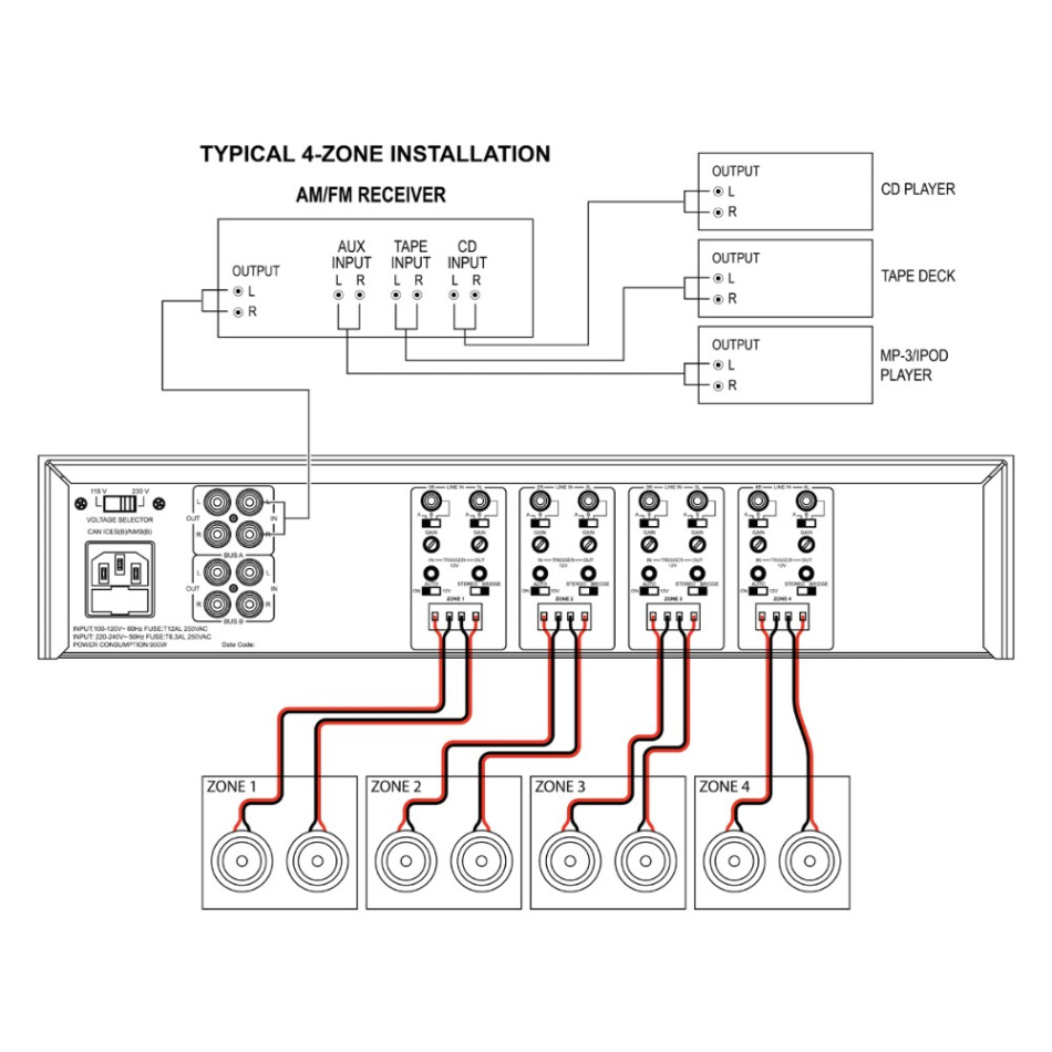Dayton Audio MA880 multiroomförstärkare, 8-kanaler inkl. racköron