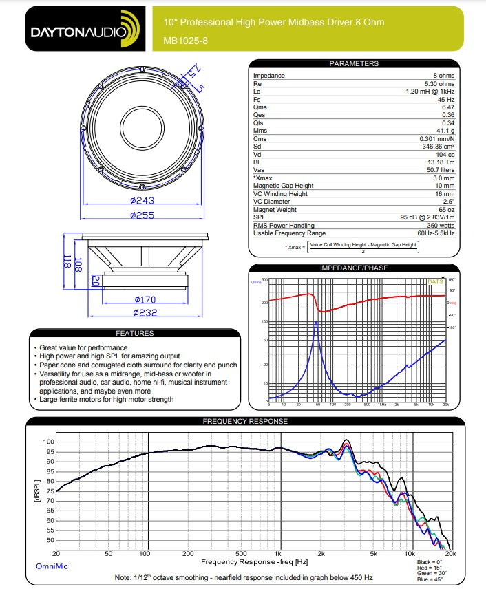 Dayton Audio MB1025-8 högtalarelement midbas