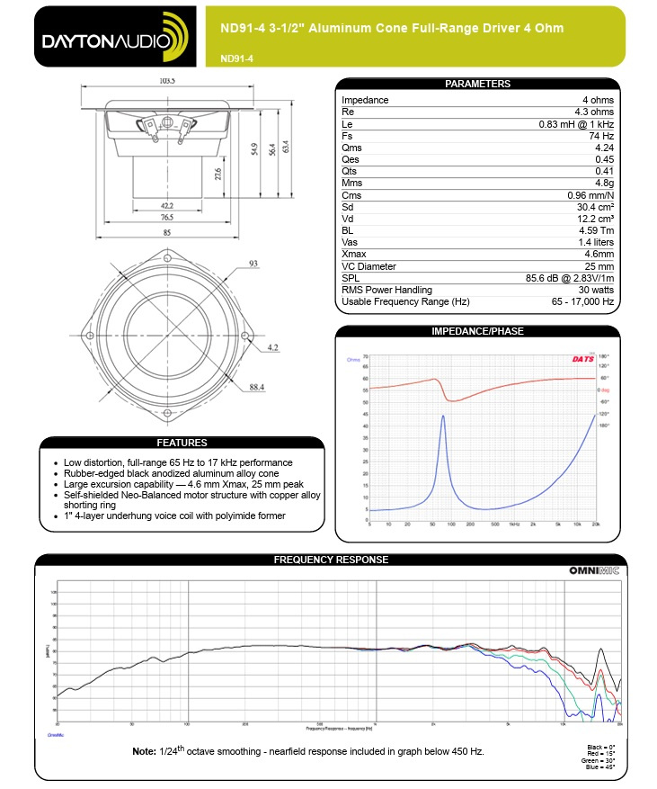 Dayton Audio ND91-4 högtalarelement fullregister