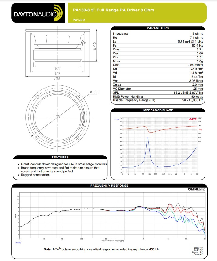 Dayton Audio PA130-8 högtalarelement midbas/mellanregister