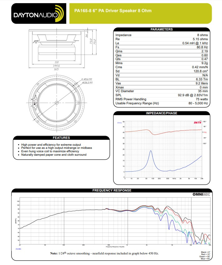 Dayton Audio PA165-8 högtalarelement midbas