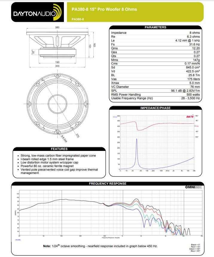 Dayton Audio PA380-8 högtalarelement midbas/baselement