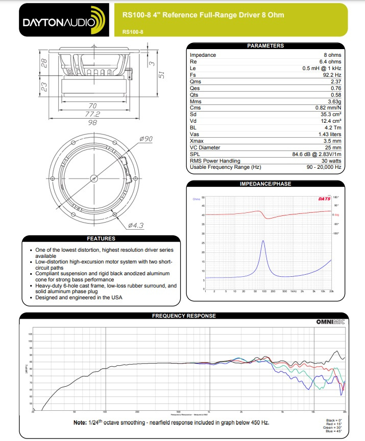 Dayton Audio RS100-8 högtalarelement fullregister