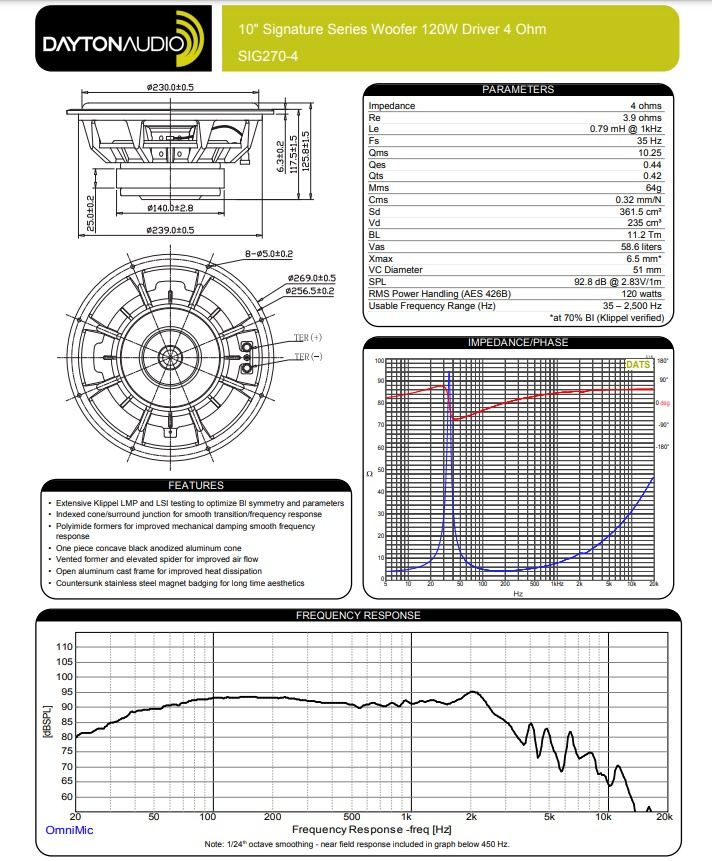 Dayton Audio Signature SIG270-4 högtalarelement baselement