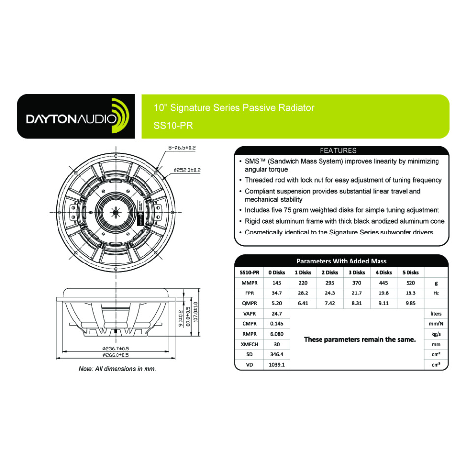 Dayton Audio Signature SS10-PR passiv radiator