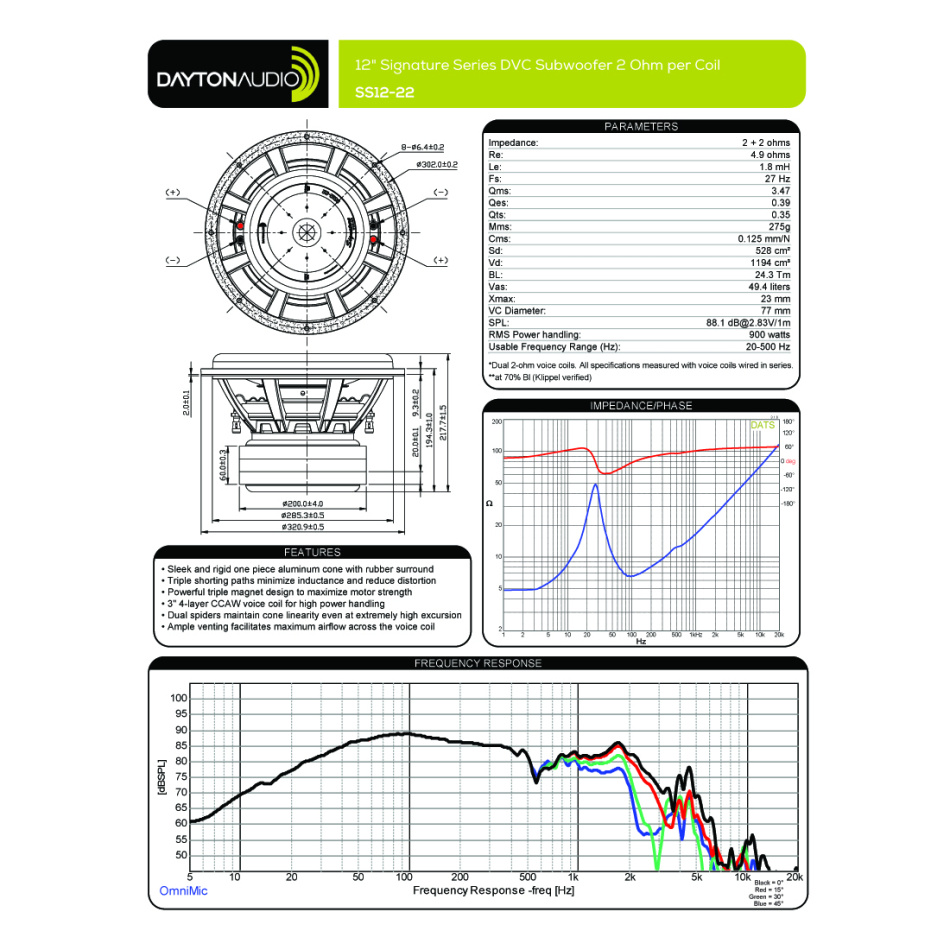 Dayton Audio Signature SS12-22 högtalarelement baselement