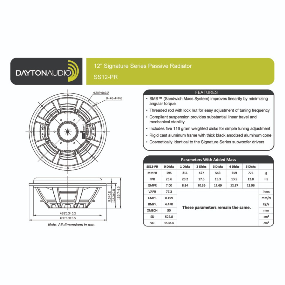 Dayton Audio Signature SS12-PR passiv radiator