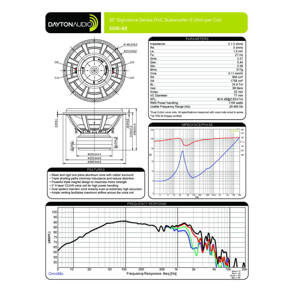 Dayton Audio Signature SS15-22 högtalarelement baselement
