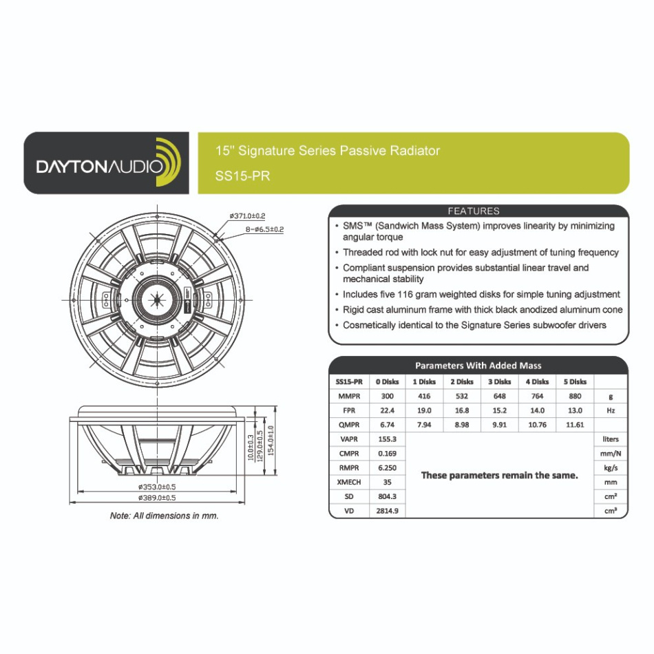 Dayton Audio Signature SS15-PR passiv radiator