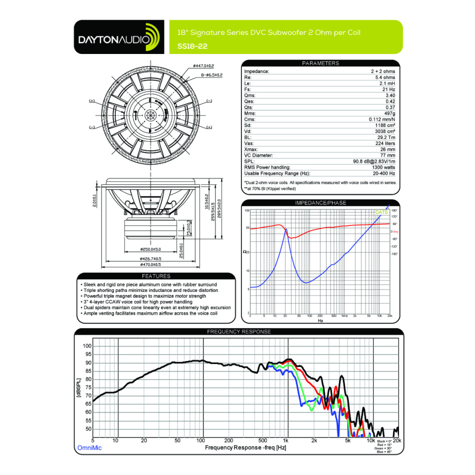 Dayton Audio Signature SS18-22 högtalarelement baselement