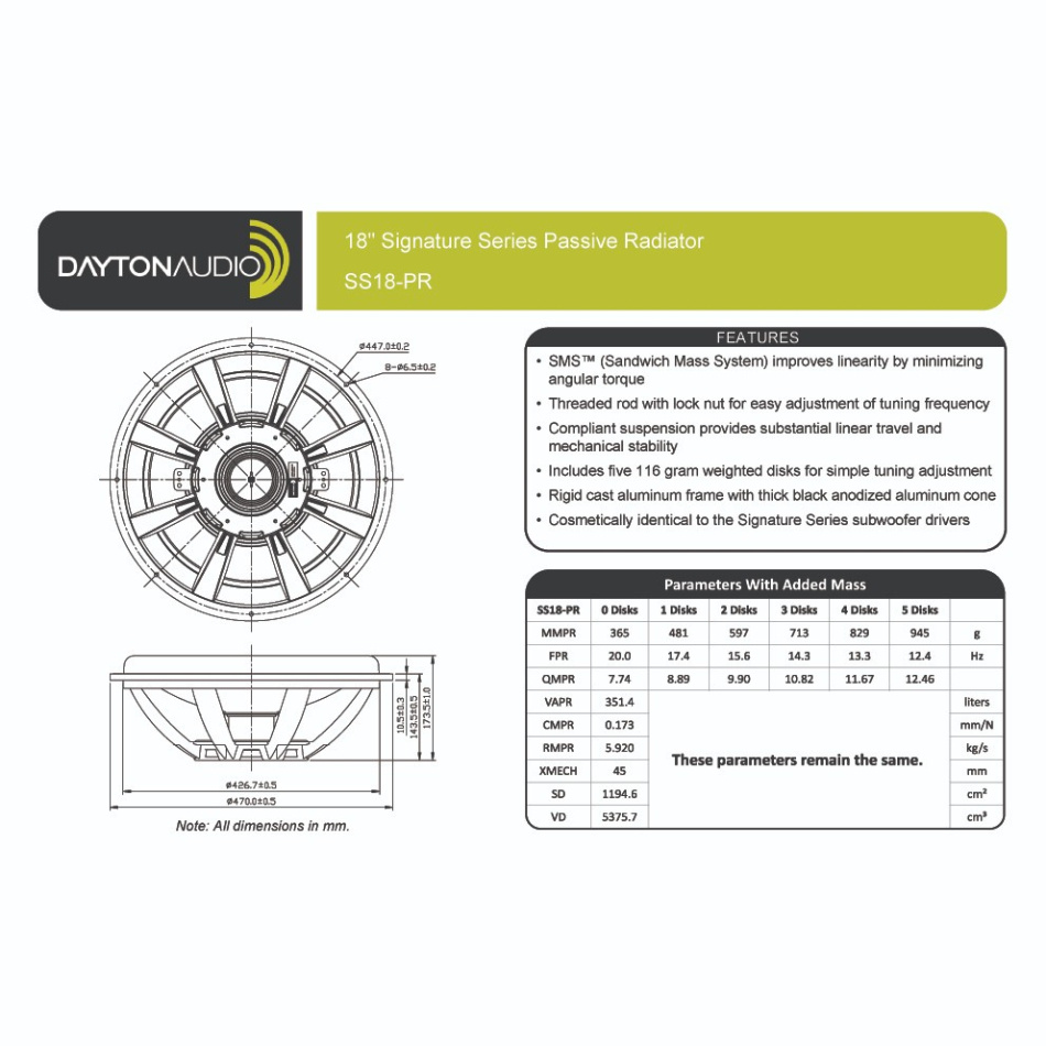 Dayton Audio Signature SS18-PR passiv radiator