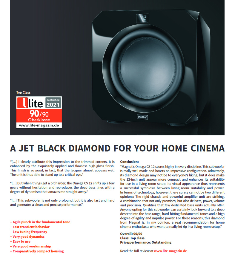 Magnat Omega CS 12 aktiv subwoofer med fjärrkontroll, pianosvart
