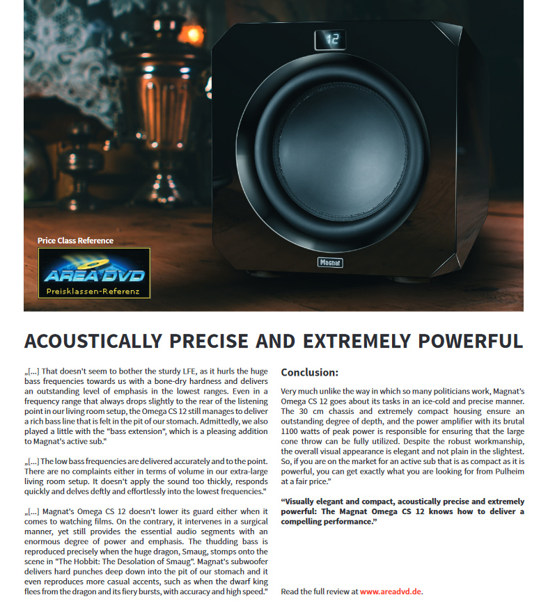 Magnat Omega CS12 aktiv subwoofer med fjärrkontroll, mattvit