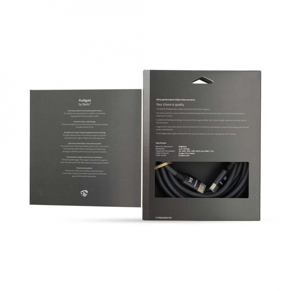 Nedis CVT-B35, HDMI-kabel med Ethernet & 8K metallgrå