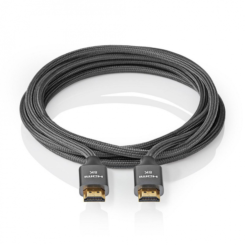 Nedis CVT-B35, HDMI-kabel med Ethernet & 8K metallgrå