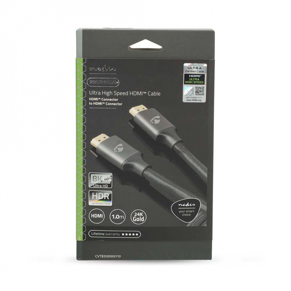 Nedis CVT-B35, HDMI-kabel med Ethernet & 8K metallgrå