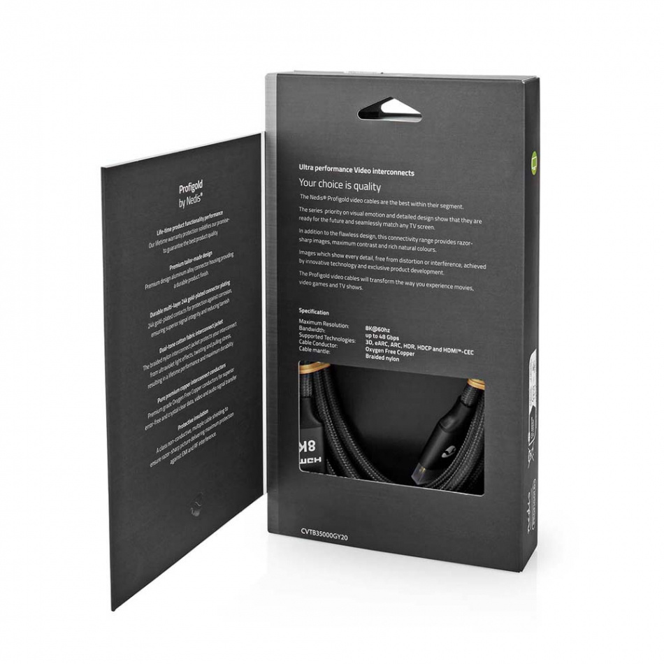 Nedis CVT-B35, HDMI-kabel med Ethernet & 8K metallgrå