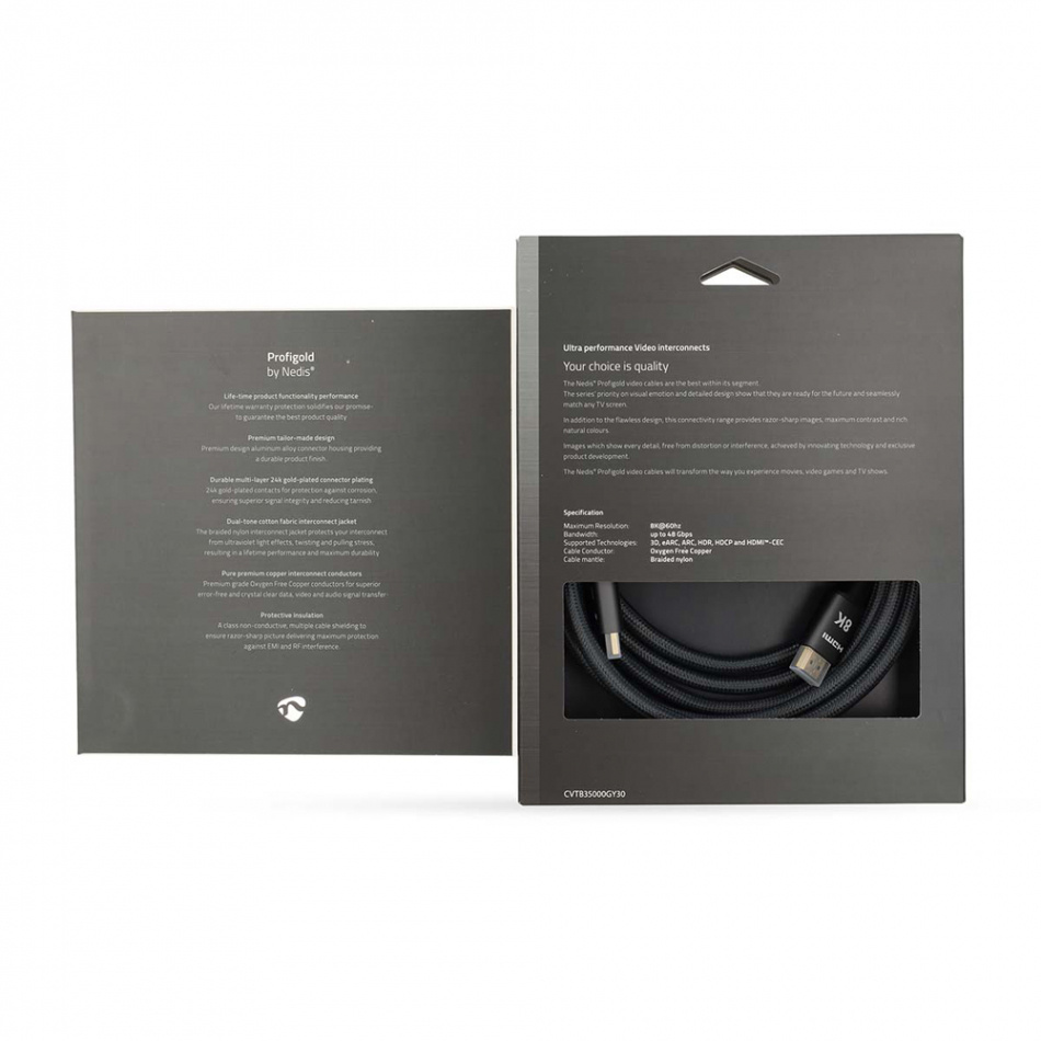 Nedis CVT-B35, HDMI-kabel med Ethernet & 8K metallgrå