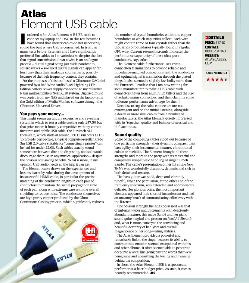 Atlas Element sc, USB A-B kabel