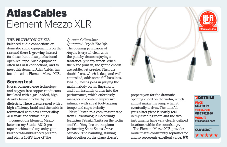 Atlas Element Mezzo XLR, signalkabel med OFC-koppar & XLR-kontakter