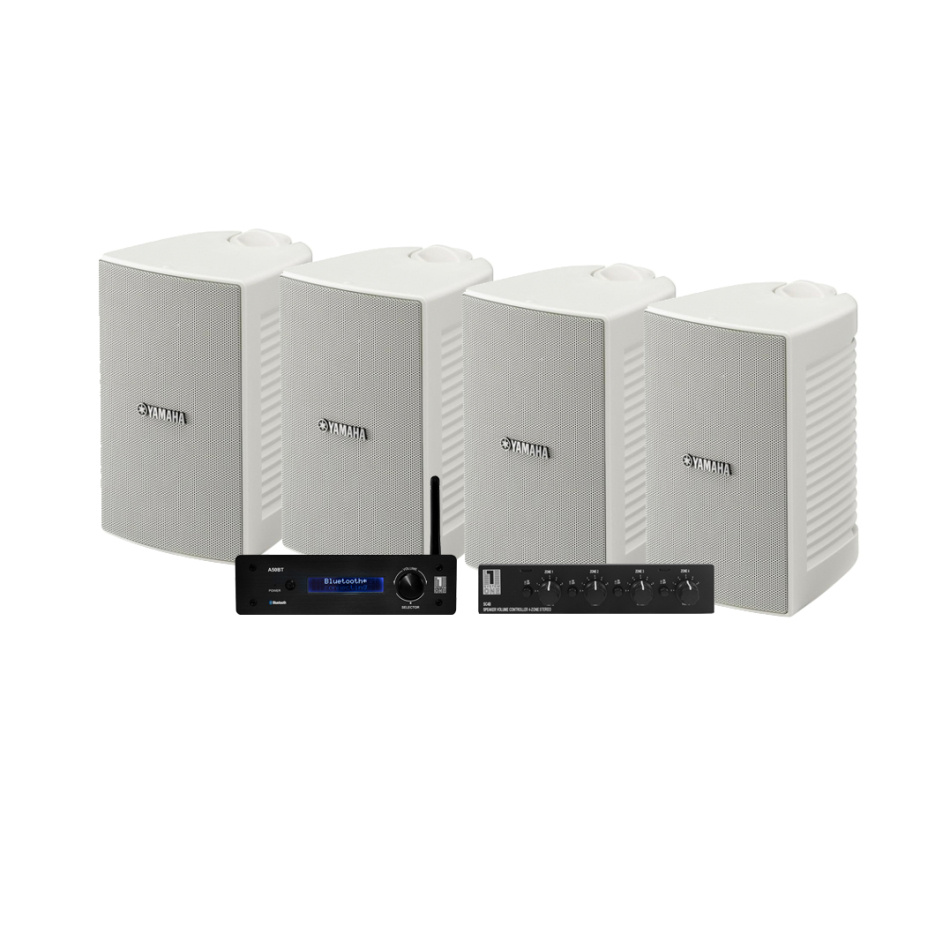 System One A50BT med SC4B & 2 par Yamaha NS-AW194 Vita Utomhushögtalare