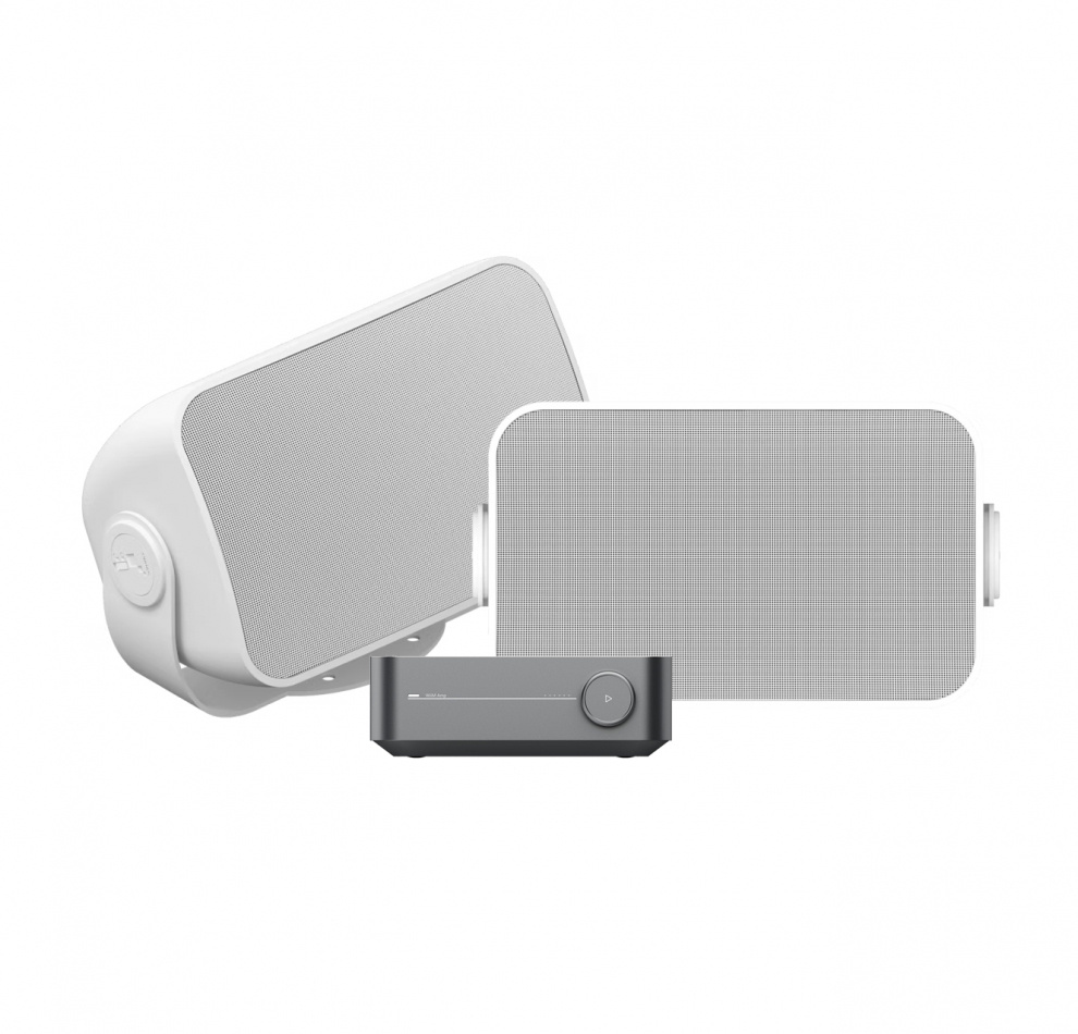 Wiim Amp Pro & Sonos OD Vita Utomhushögtalare Stereopaket
