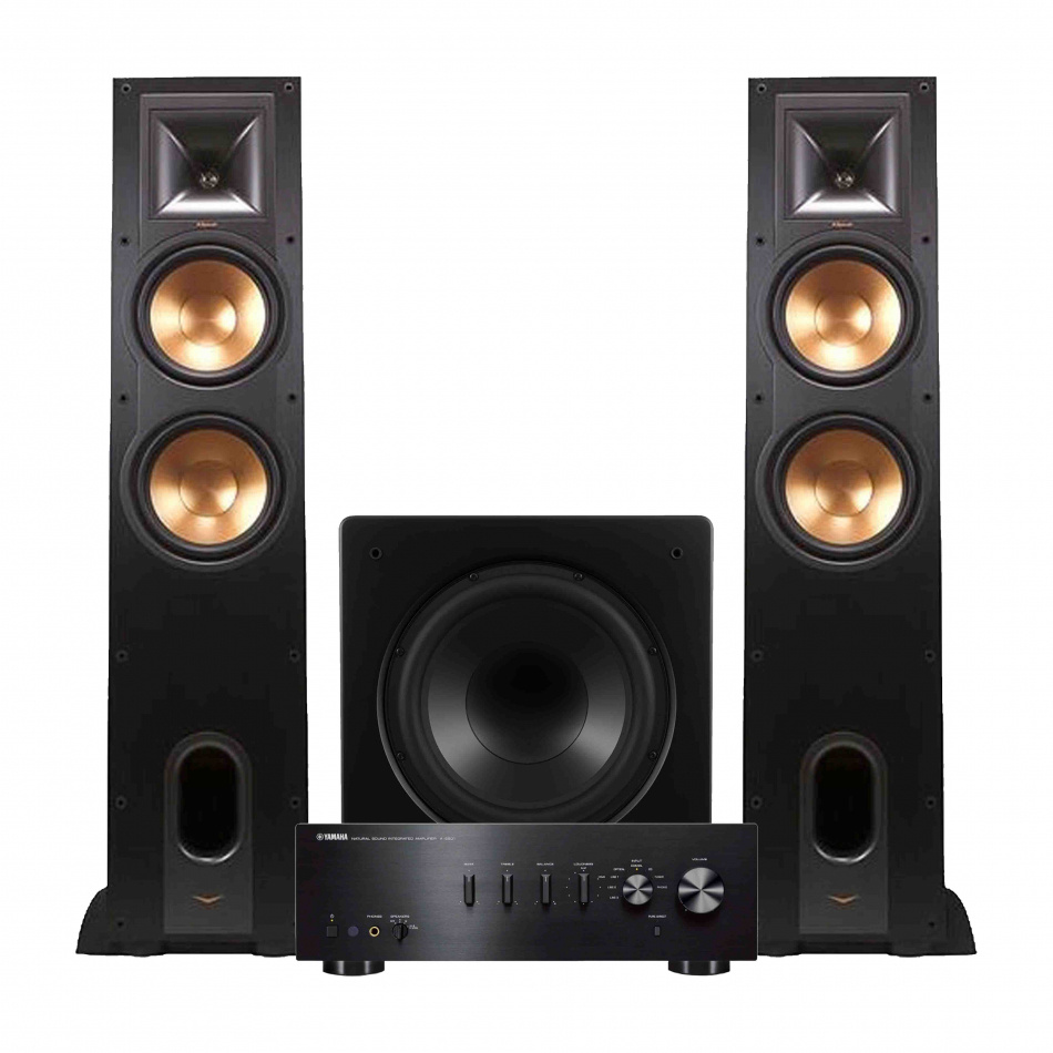 Yamaha A-S501 II med Klipsch R-28F & Dynavoice CSB-V12 Stereopaket 2.1