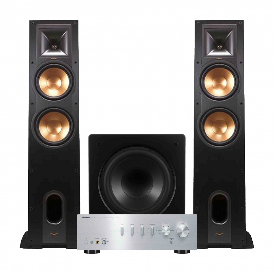 Yamaha A-S501 II med Klipsch R-28F & Dynavoice CSB-V12 Stereopaket 2.1