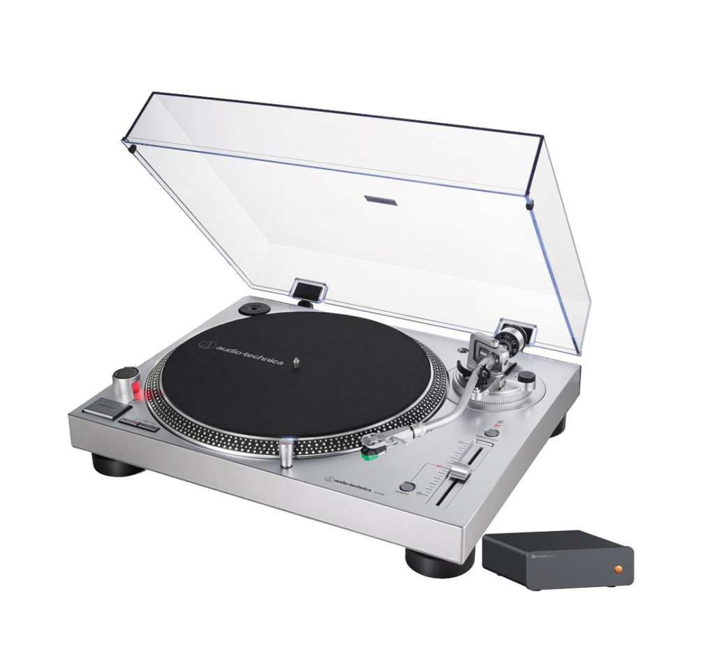 Audio Technica AT-LP120XUSB Silver skivspelare med Fosi Audio Box X5 RIAA