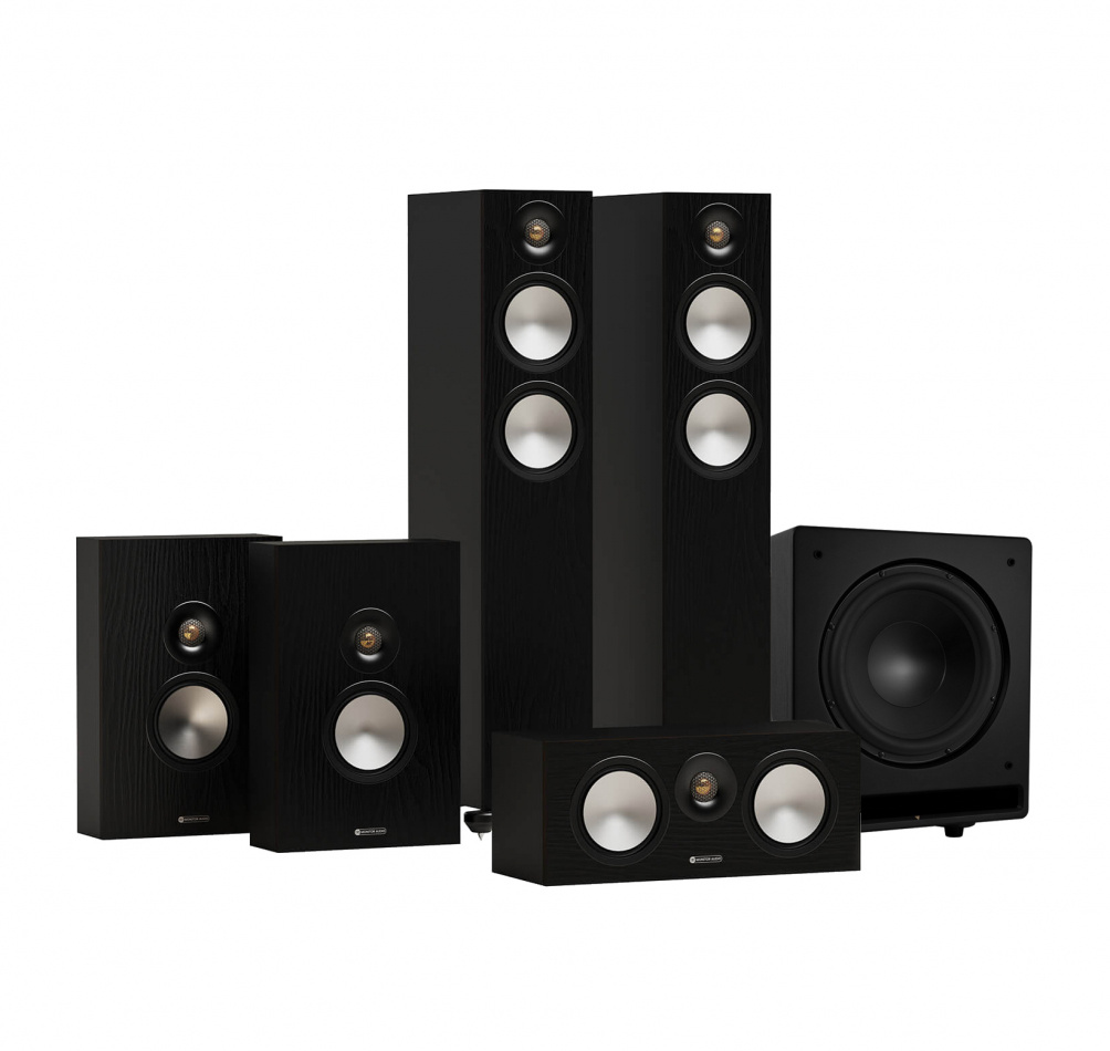 Monitor Audio Bronze 300 7G Högtalarpaket Hemmabio 5.1 Svart med Dynavoice CSB-V12