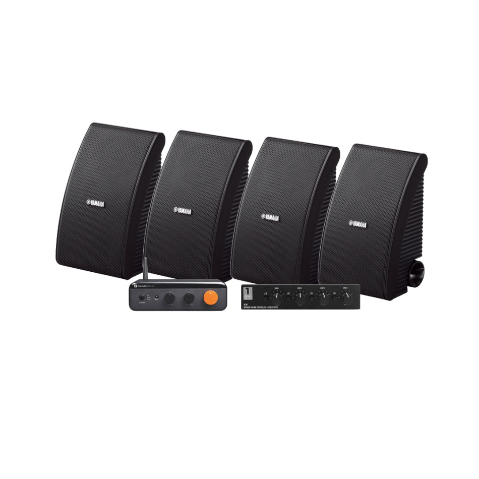 Fosi Audio BT20A Max med SC4B & 2 par Yamaha NS-AW392 Svarta Utomhushögtalare