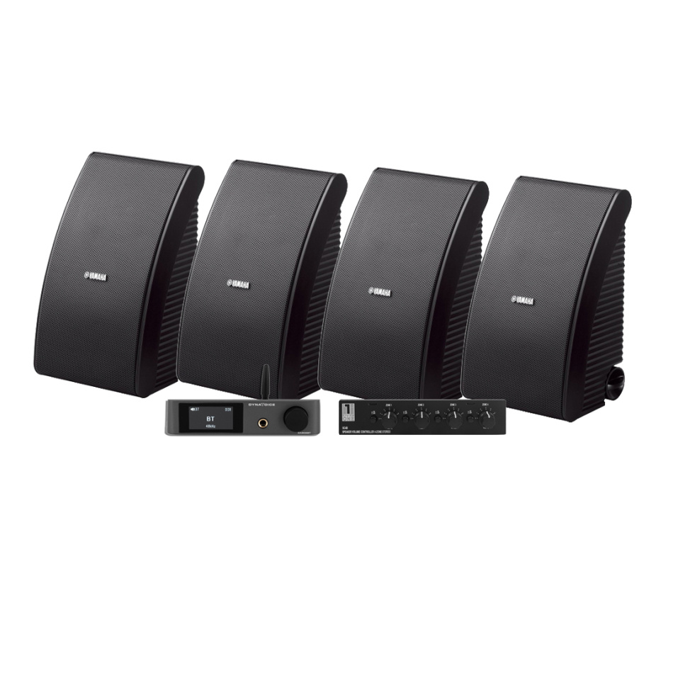 Dynavoice CA802BT med SC4B & 2 par Yamaha NS-AW592 Svarta Utomhushögtalare