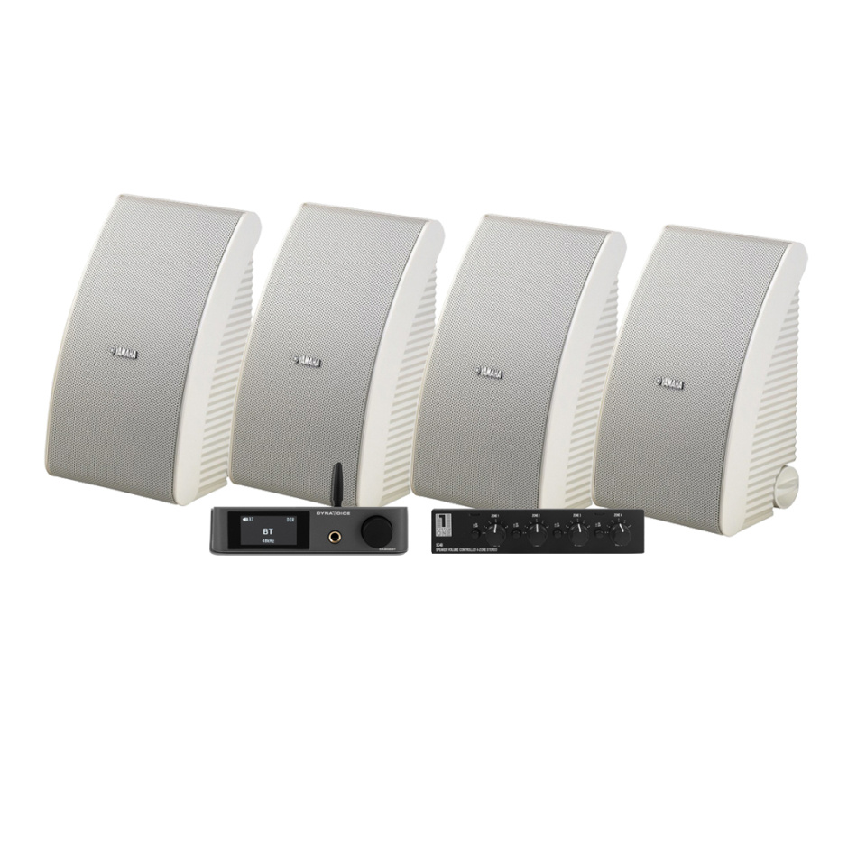 Dynavoice CA802BT med SC4B & 2 par Yamaha NS-AW592 Vita Utomhushögtalare