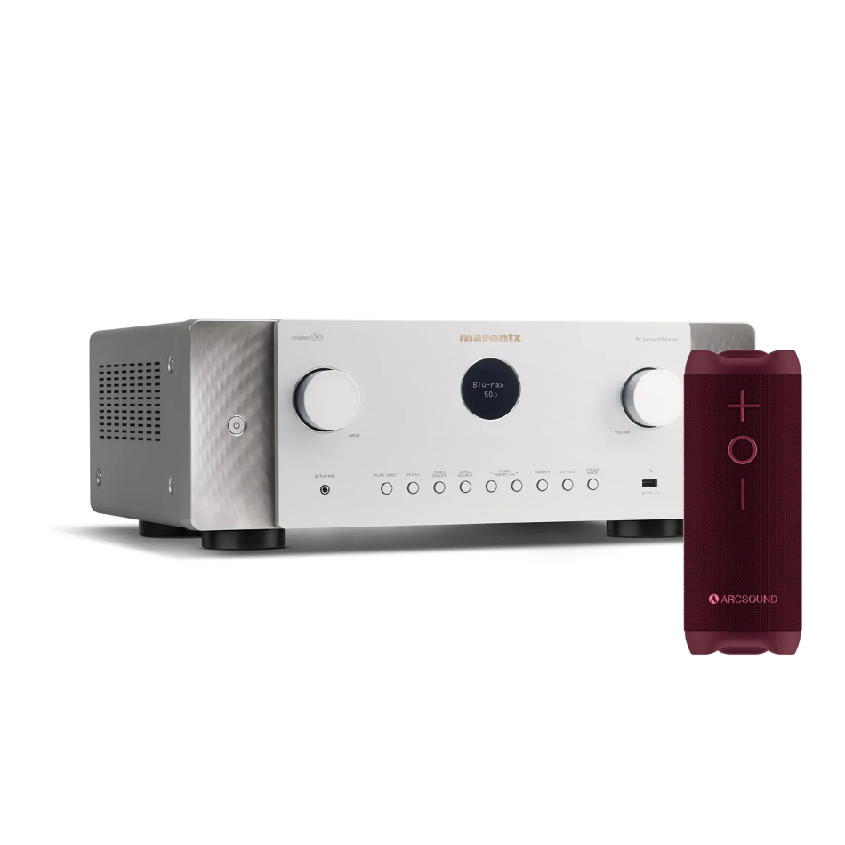 Marantz Cinema 60 Hemmabioförstärkare Silver med Arcsound Edge Bluetooth-högtalare