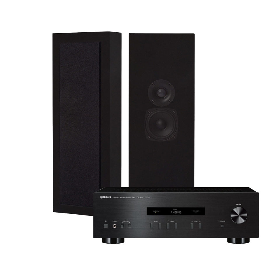 Yamaha A-S201 II & DLS Flatbox Slim Large Svarta Stereopaket Vägghögtalare