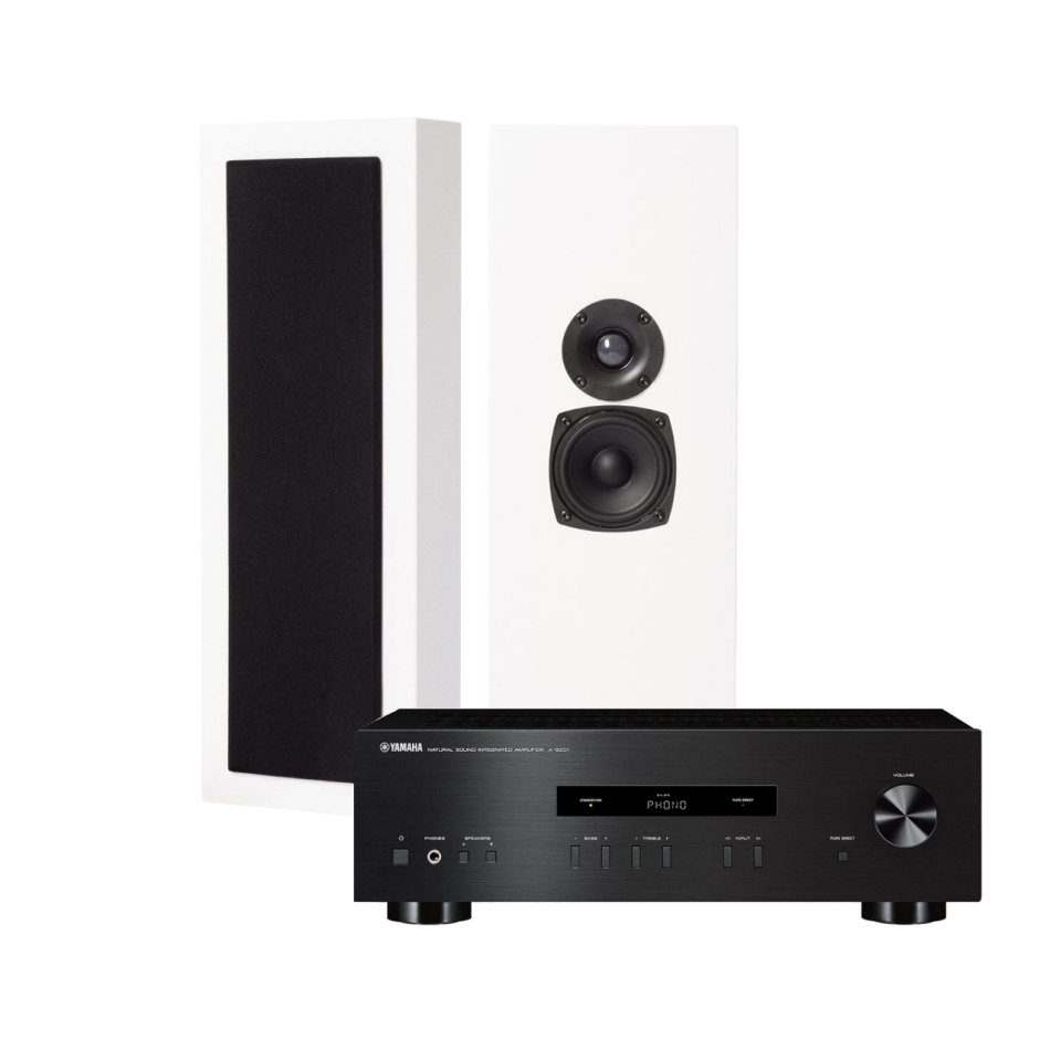 Yamaha A-S201 II & DLS Flatbox Slim Large Vita Stereopaket Vägghögtalare
