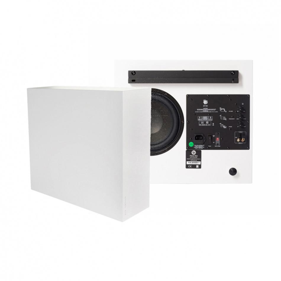 DLS Flatsub Midi väggmonteringsbar aktiv subwoofer, mattvit 2-PACK